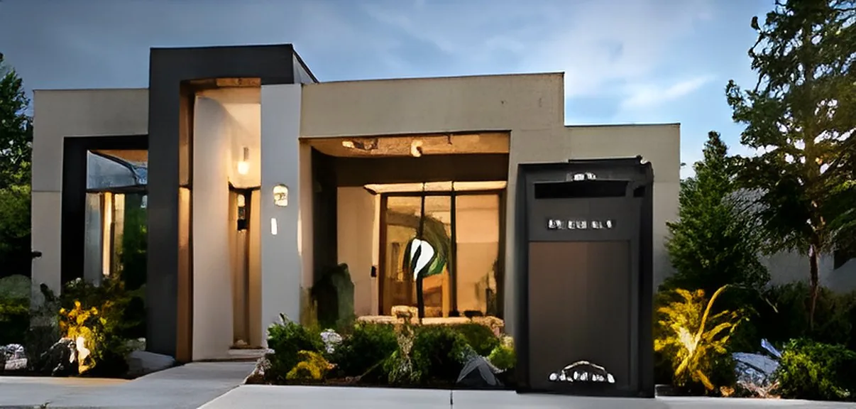 Boxora mailbox at the front of a contemporary home